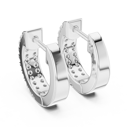 14K Yellow Gold Two Row Round Diamond Huggie Hoop Earrings