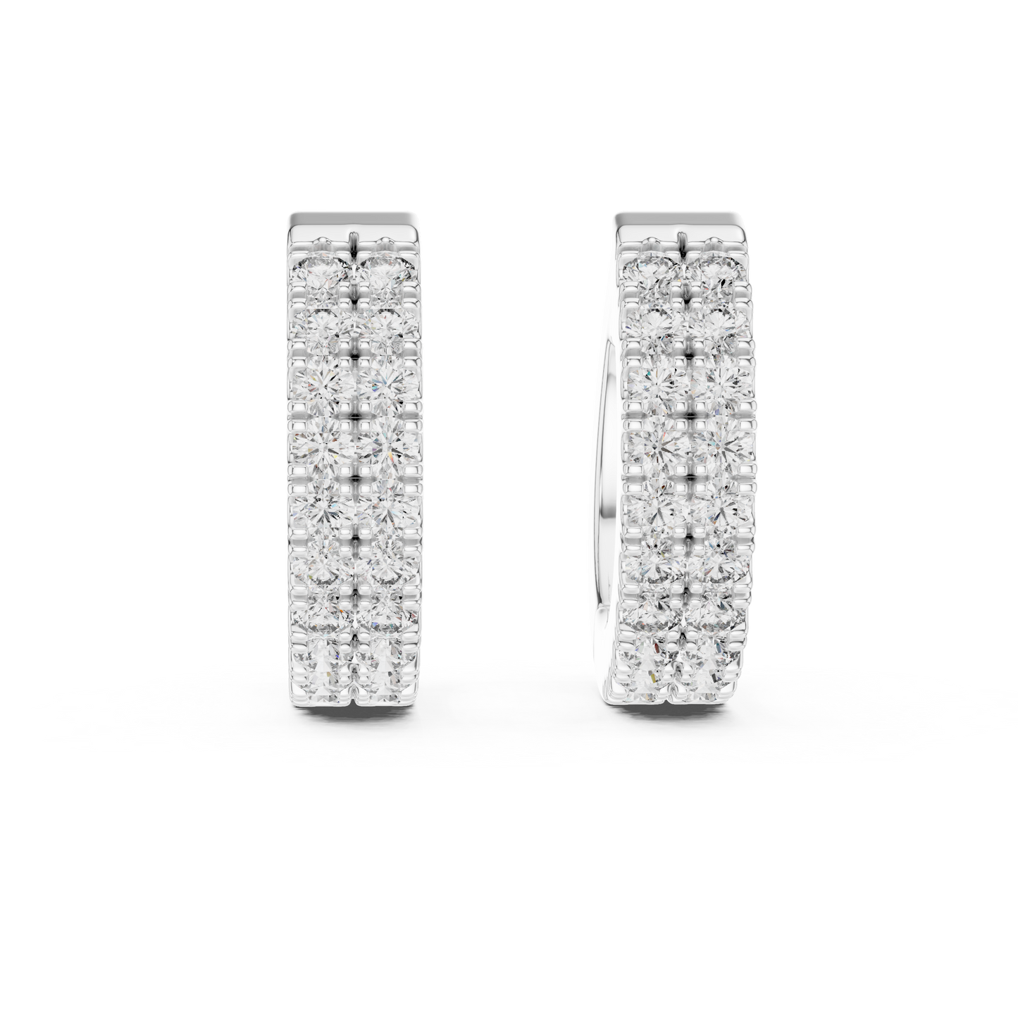 14K Yellow Gold Two Row Round Diamond Huggie Hoop Earrings
