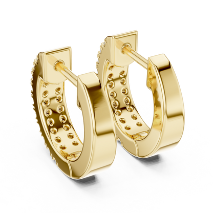 14K Yellow Gold Two Row Round Diamond Huggie Hoop Earrings