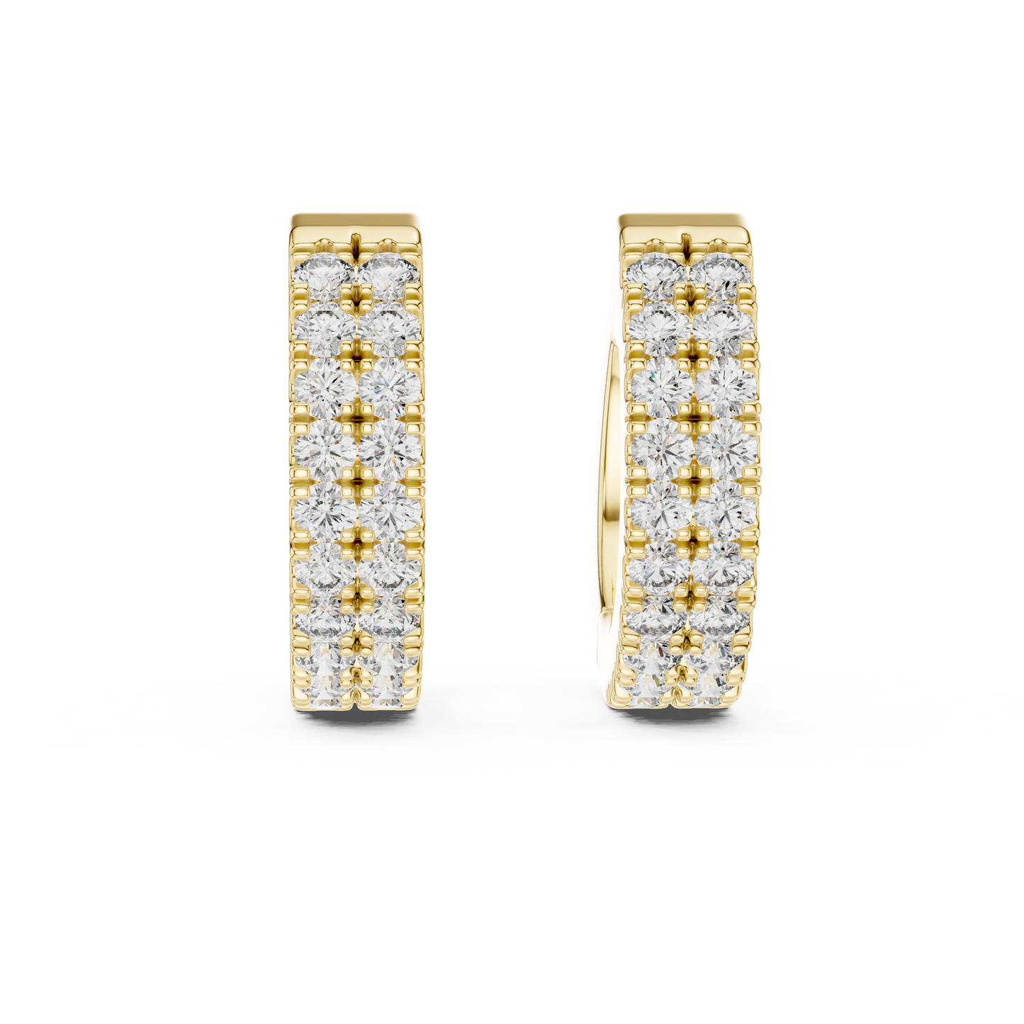 14K Yellow Gold Two Row Round Diamond Huggie Hoop Earrings