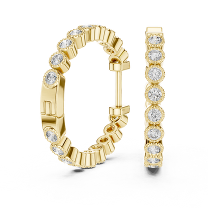 14K Rose Gold Bezel Set Round Diamond Huggie Hoop Earrings