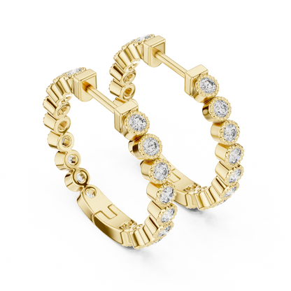 14K Rose Gold Bezel Set Round Diamond Huggie Hoop Earrings