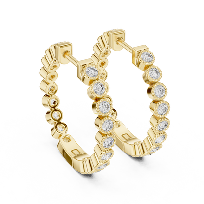 14K Rose Gold Bezel Set Round Diamond Huggie Hoop Earrings