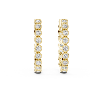 14K Rose Gold Bezel Set Round Diamond Huggie Hoop Earrings