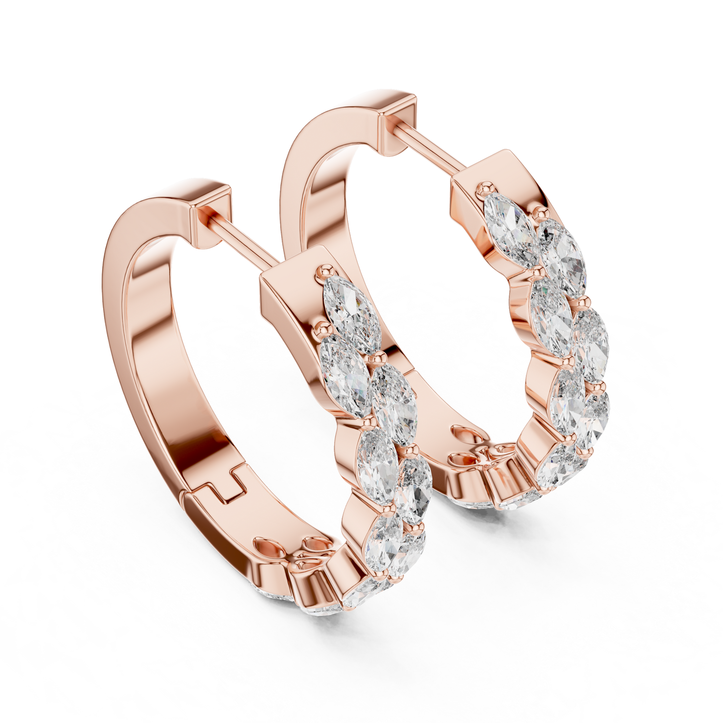 Luxury Marquise Diamond Hoop Earrings in Yellow Gold