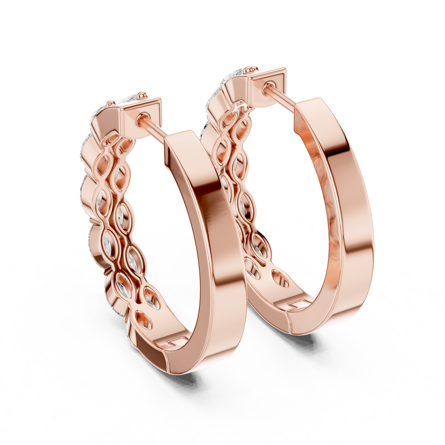 Luxury Marquise Diamond Hoop Earrings in Yellow Gold