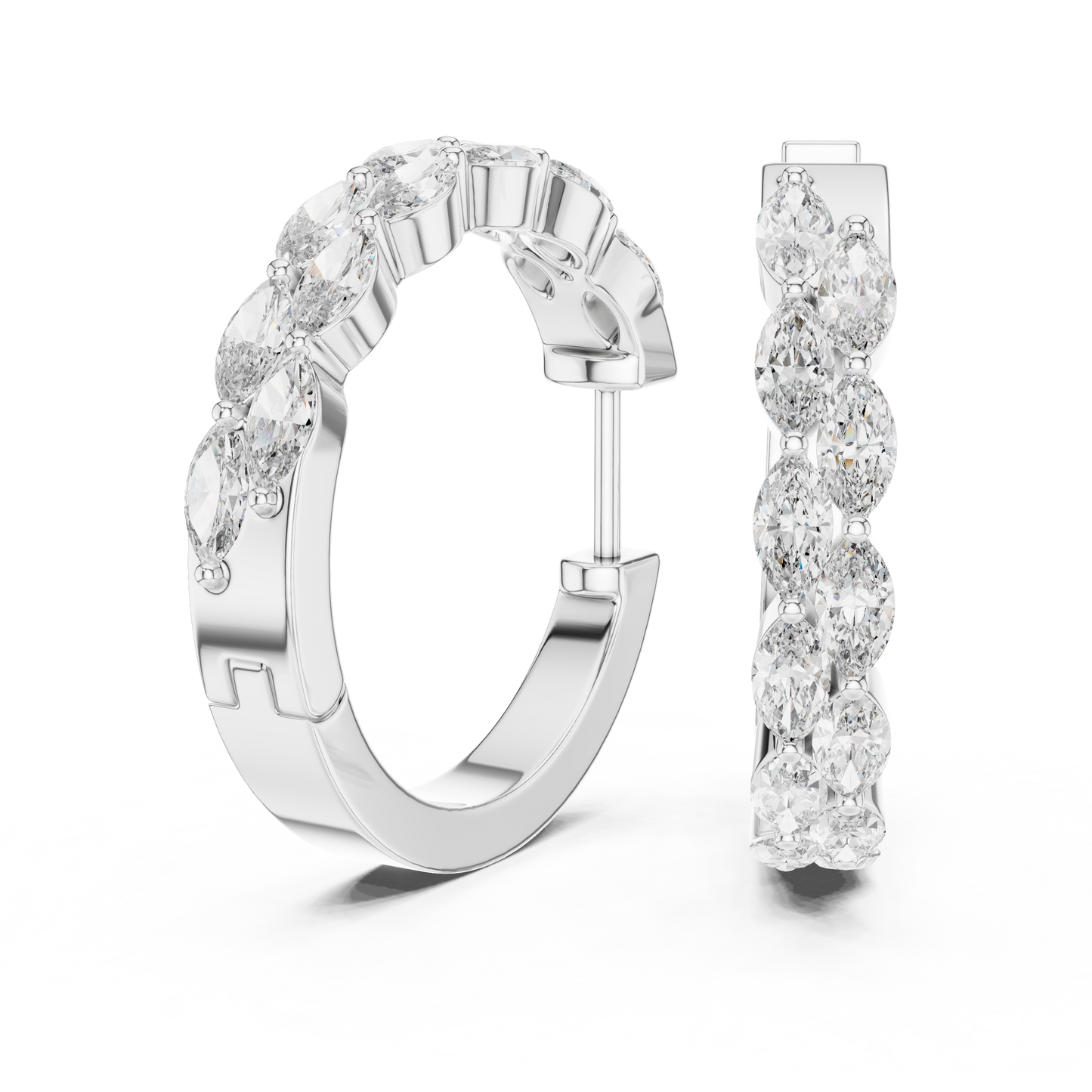 Luxury Marquise Diamond Hoop Earrings in Yellow Gold