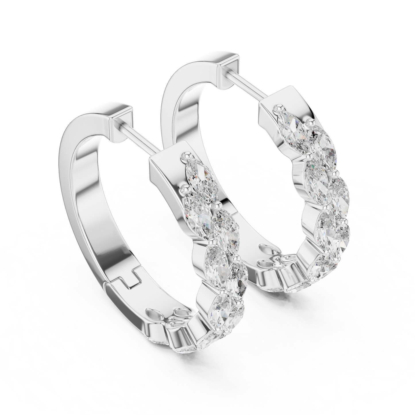 Luxury Marquise Diamond Hoop Earrings in Yellow Gold