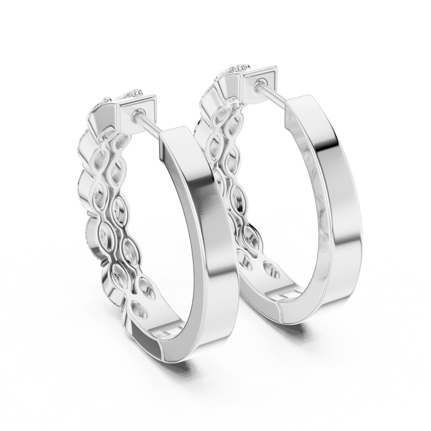 Luxury Marquise Diamond Hoop Earrings in Yellow Gold