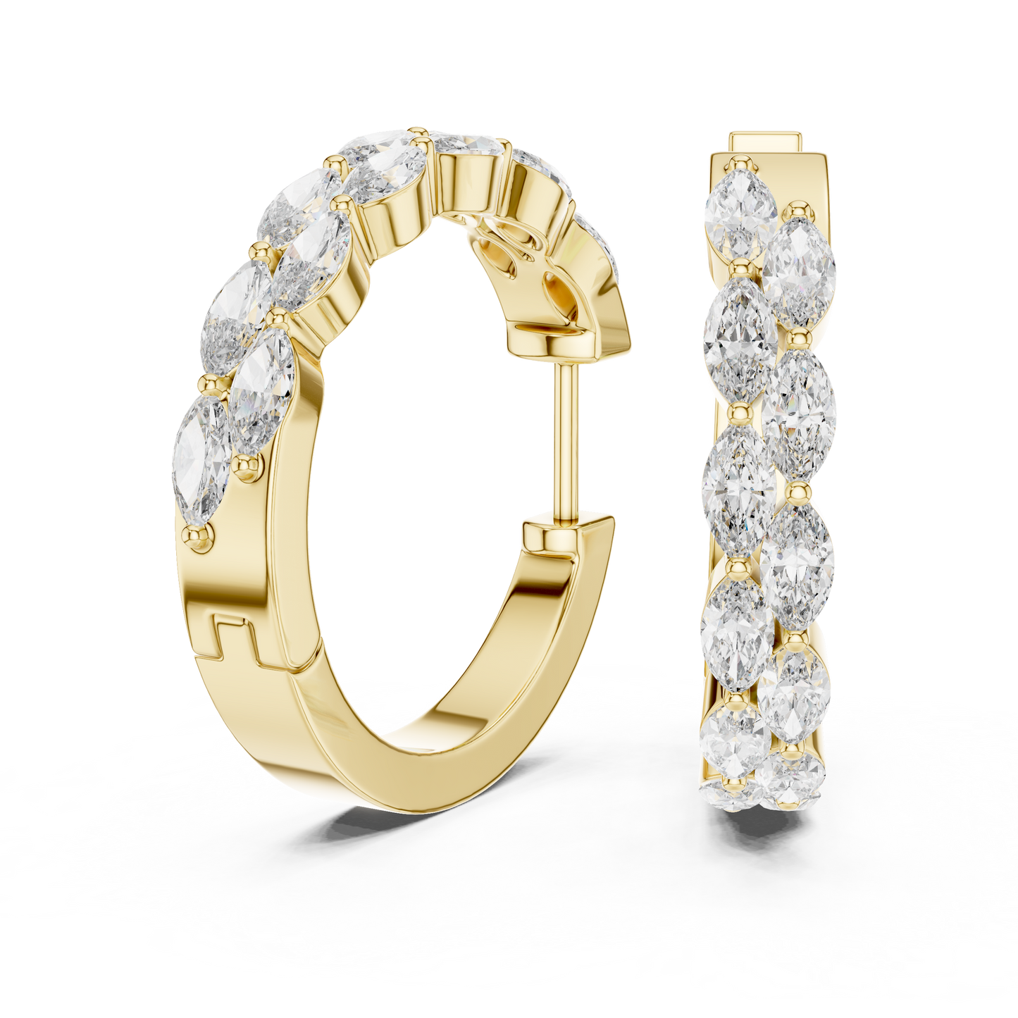 Luxury Marquise Diamond Hoop Earrings in Yellow Gold