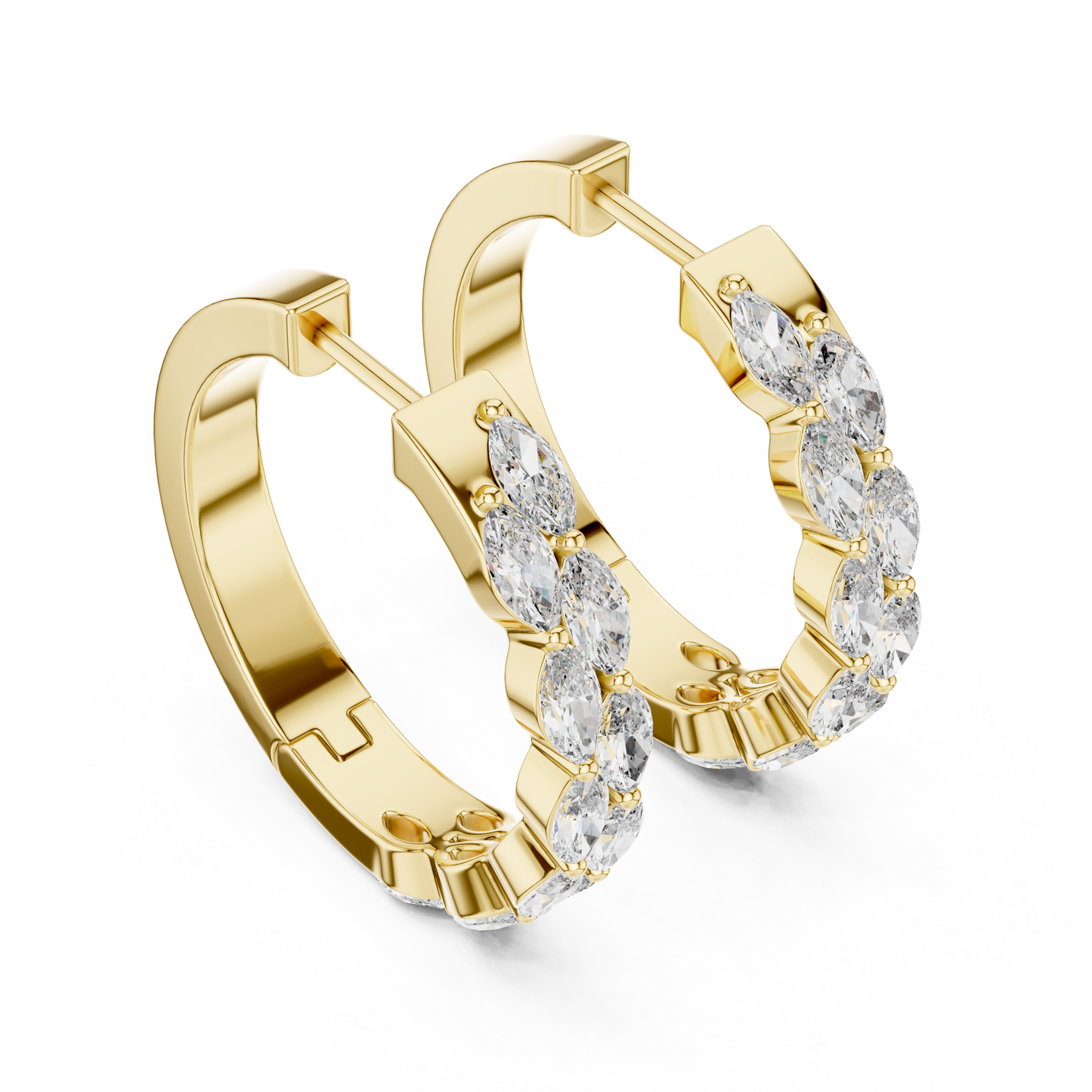 Luxury Marquise Diamond Hoop Earrings in Yellow Gold