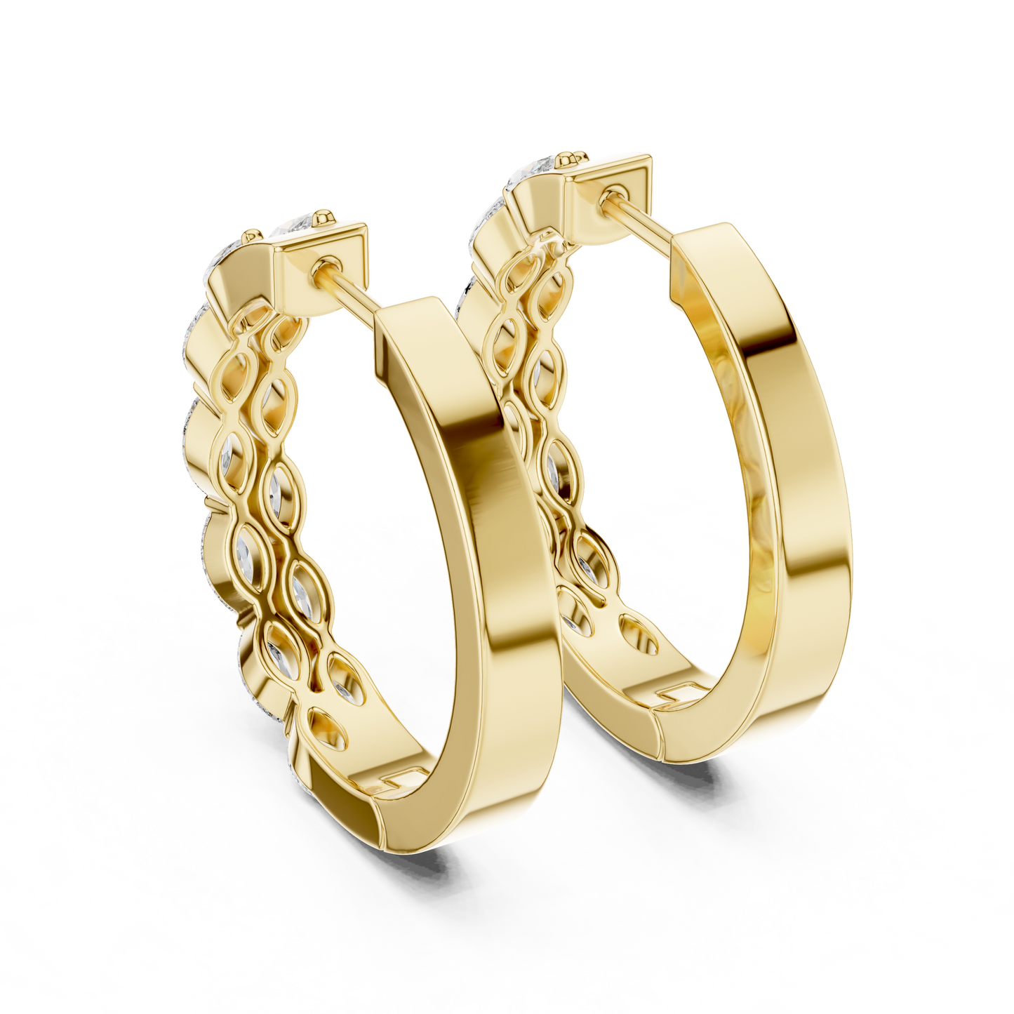 Luxury Marquise Diamond Hoop Earrings in Yellow Gold
