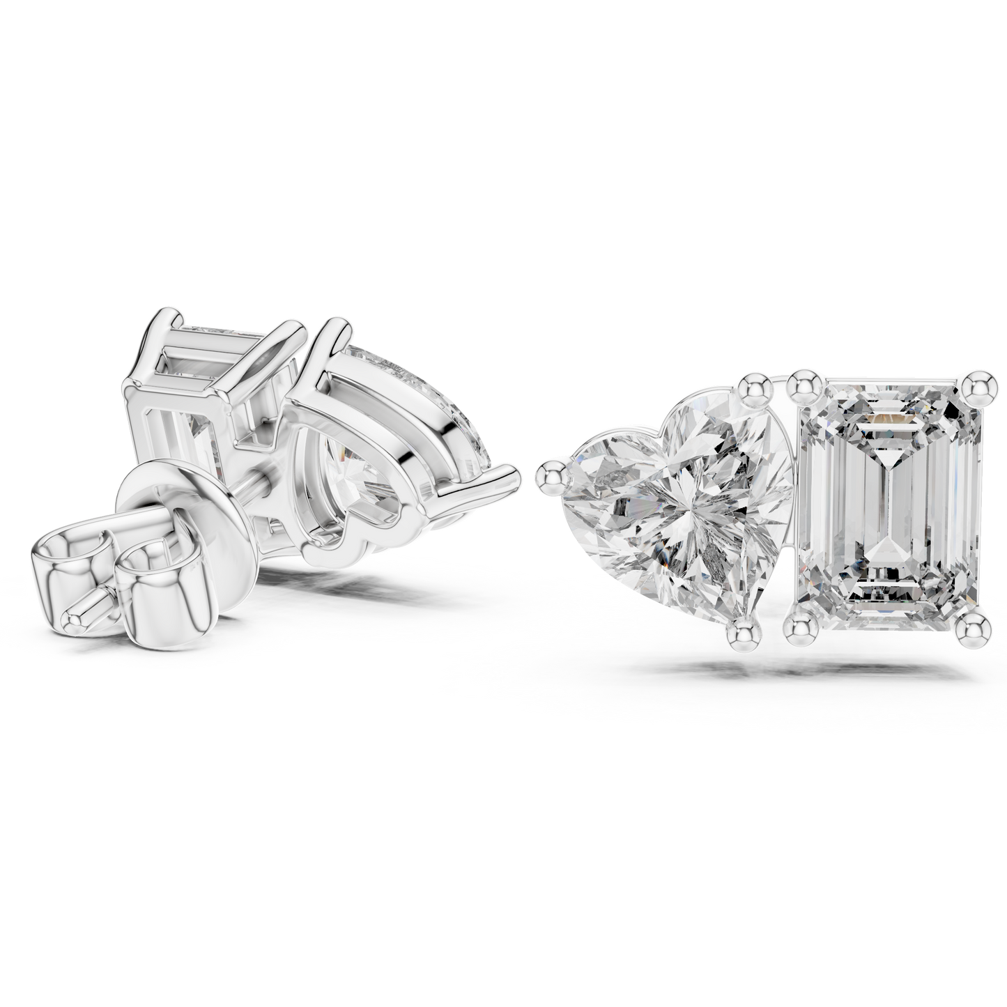 Rose Gold Diamond Toi Et Moi Earrings – Heart & Emerald Cut