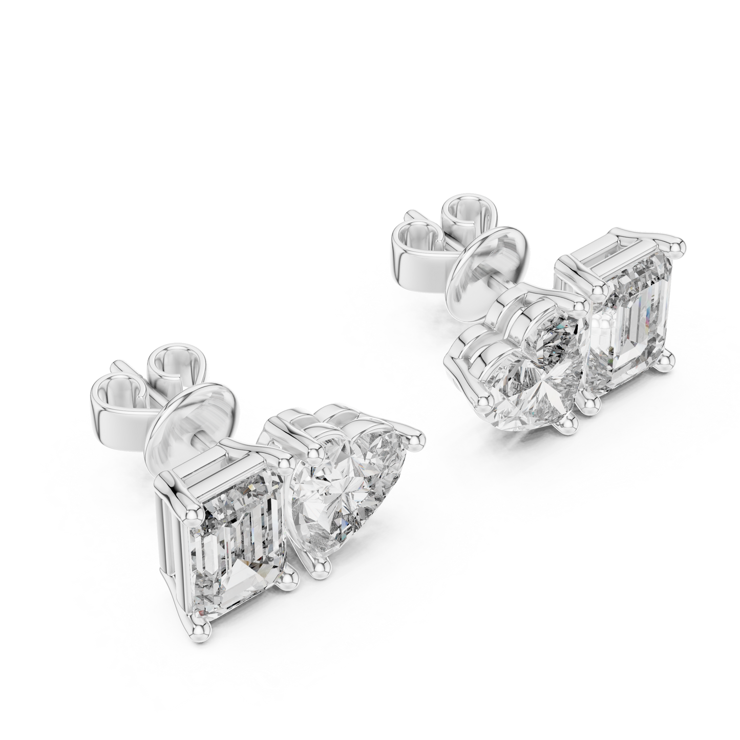 Rose Gold Diamond Toi Et Moi Earrings – Heart & Emerald Cut
