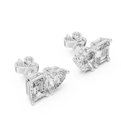 Rose Gold Diamond Toi Et Moi Earrings – Heart & Emerald Cut