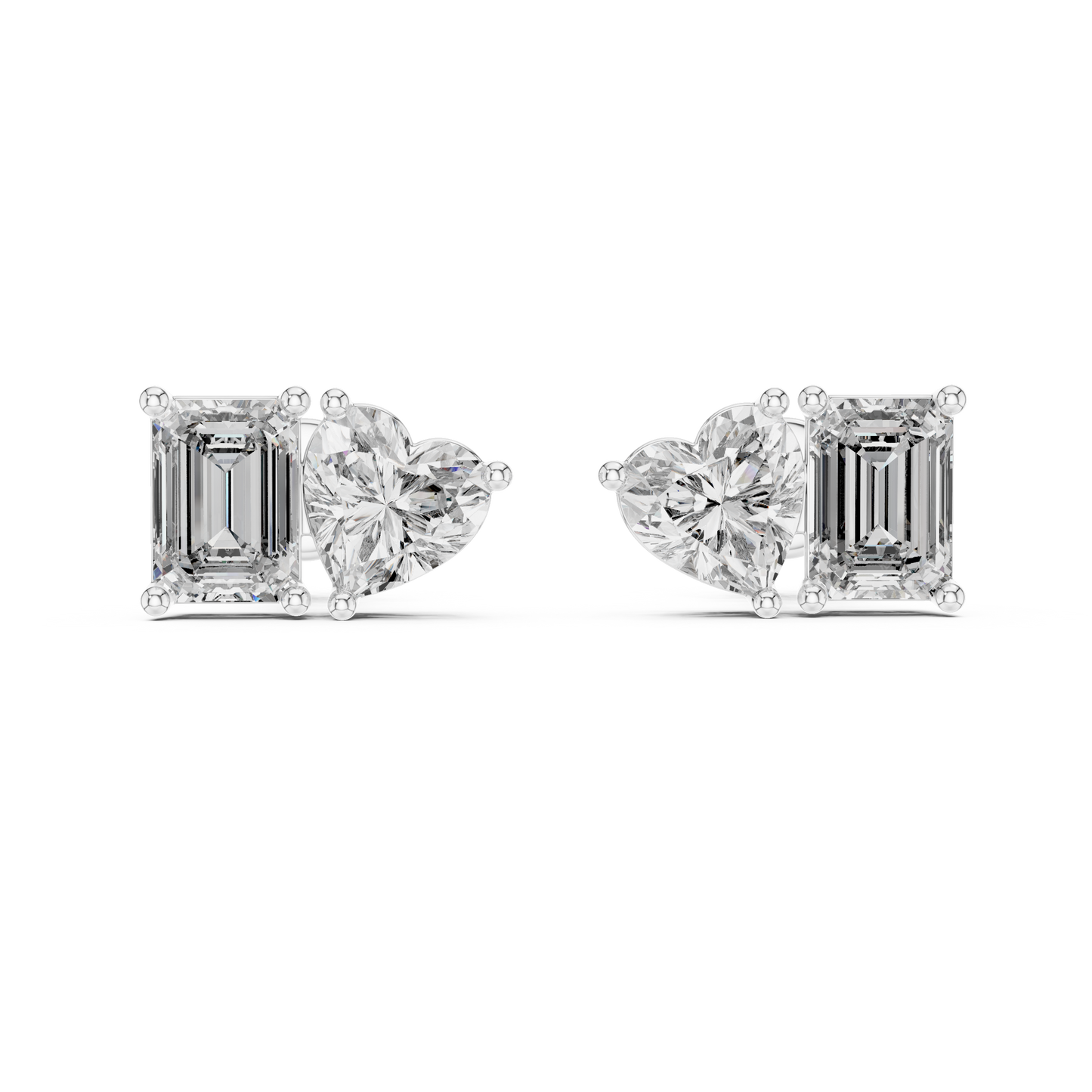 Rose Gold Diamond Toi Et Moi Earrings – Heart & Emerald Cut