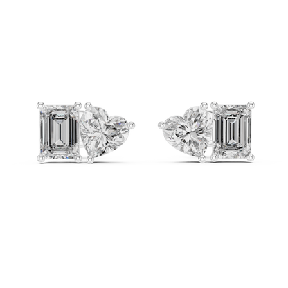 Rose Gold Diamond Toi Et Moi Earrings – Heart & Emerald Cut