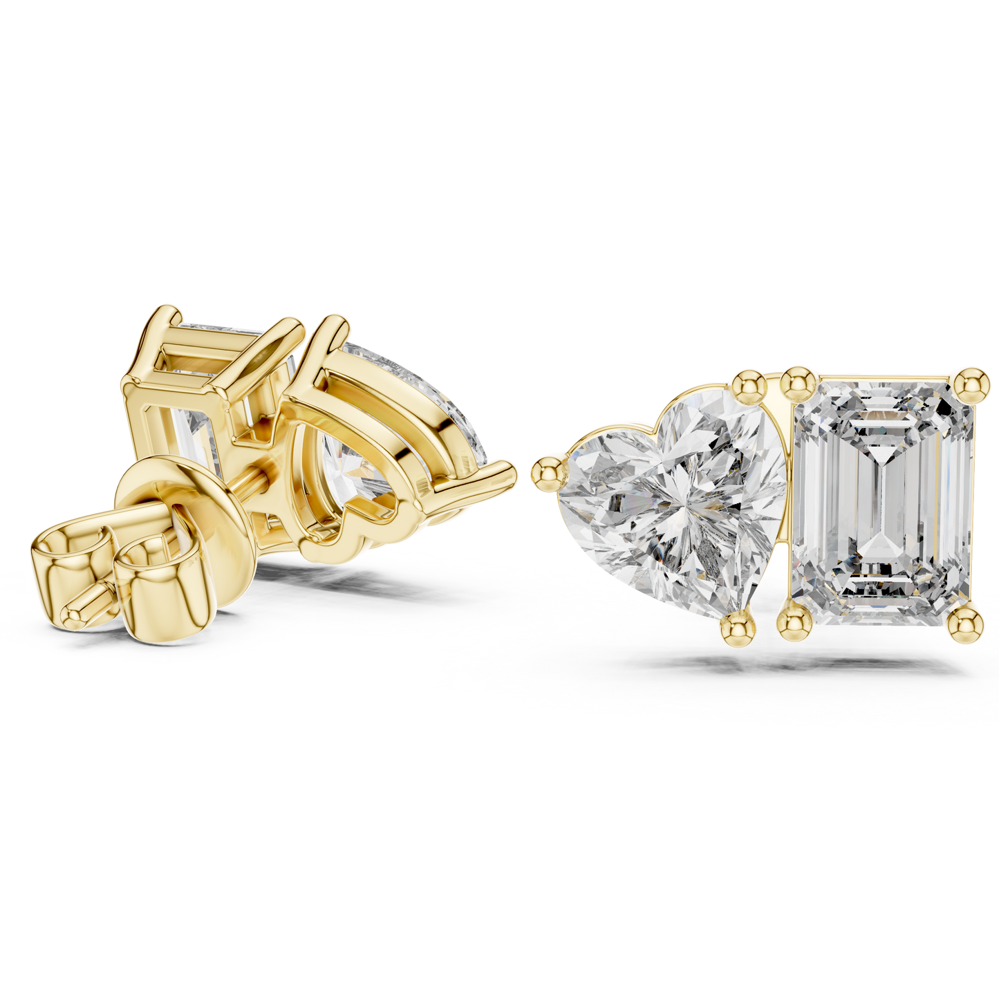 Rose Gold Diamond Toi Et Moi Earrings – Heart & Emerald Cut