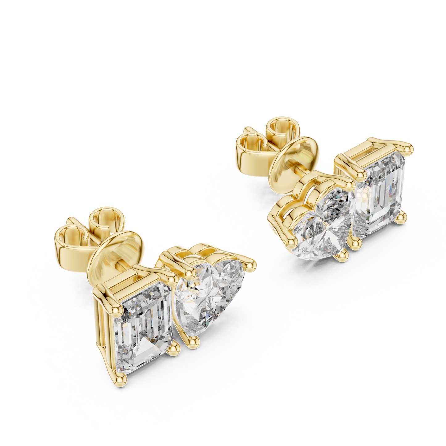 Rose Gold Diamond Toi Et Moi Earrings – Heart & Emerald Cut