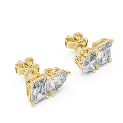 Rose Gold Diamond Toi Et Moi Earrings – Heart & Emerald Cut