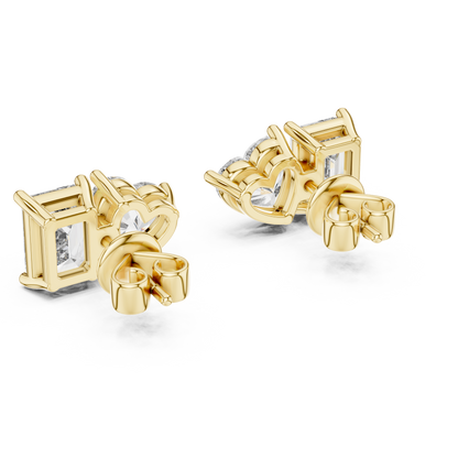Rose Gold Diamond Toi Et Moi Earrings – Heart & Emerald Cut