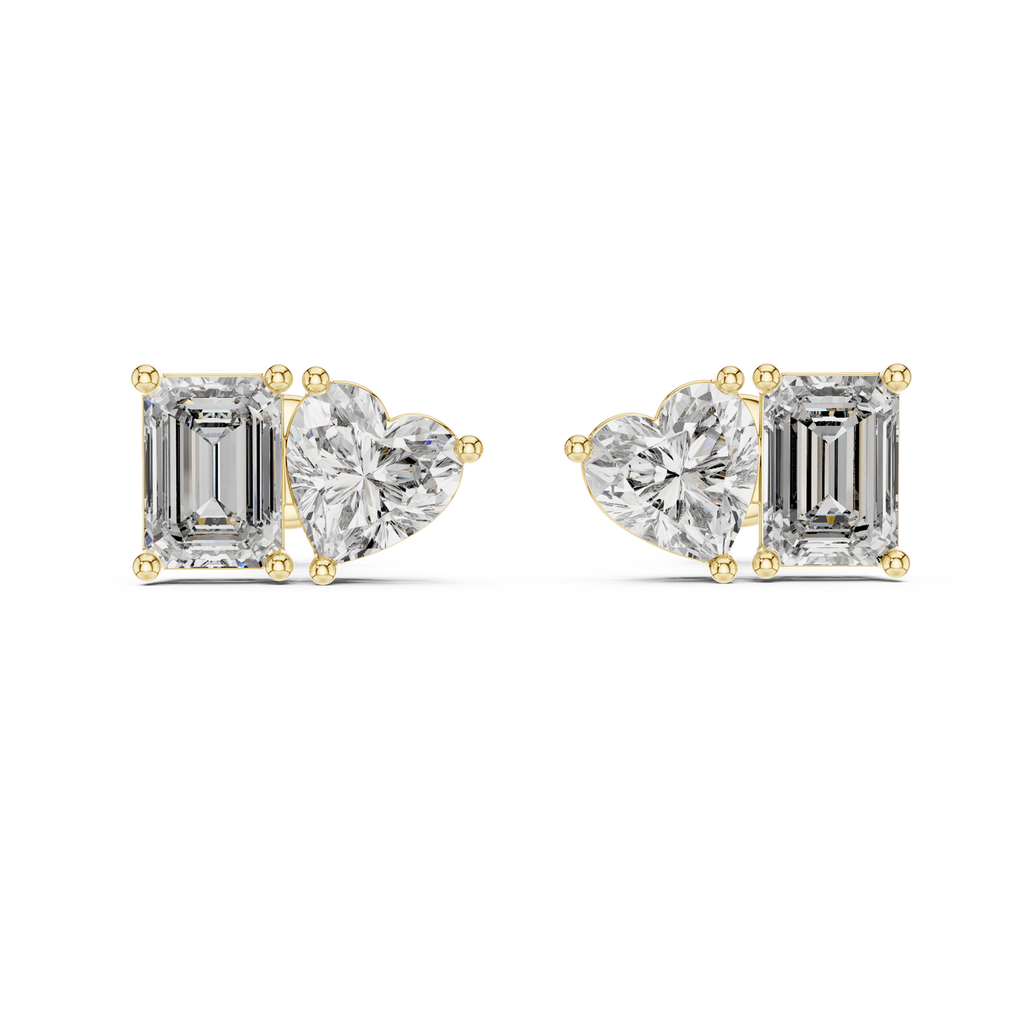 Rose Gold Diamond Toi Et Moi Earrings – Heart & Emerald Cut