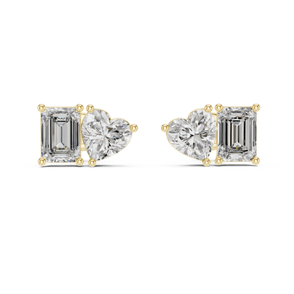 Rose Gold Diamond Toi Et Moi Earrings – Heart & Emerald Cut