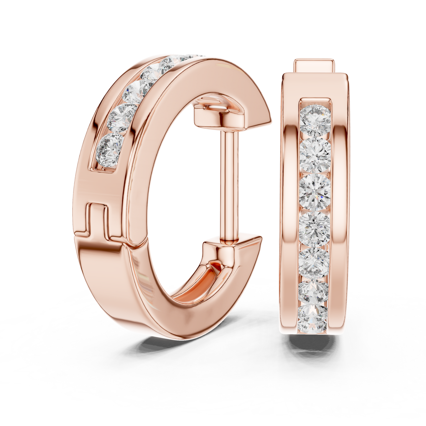 Channel Set Round Lab Grown Diamond Huggie Hoop Earrings in 14K White Gold