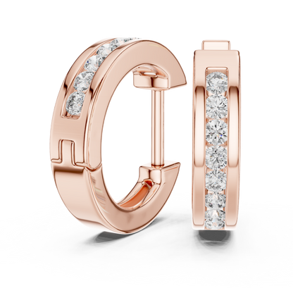 Channel Set Round Lab Grown Diamond Huggie Hoop Earrings in 14K White Gold