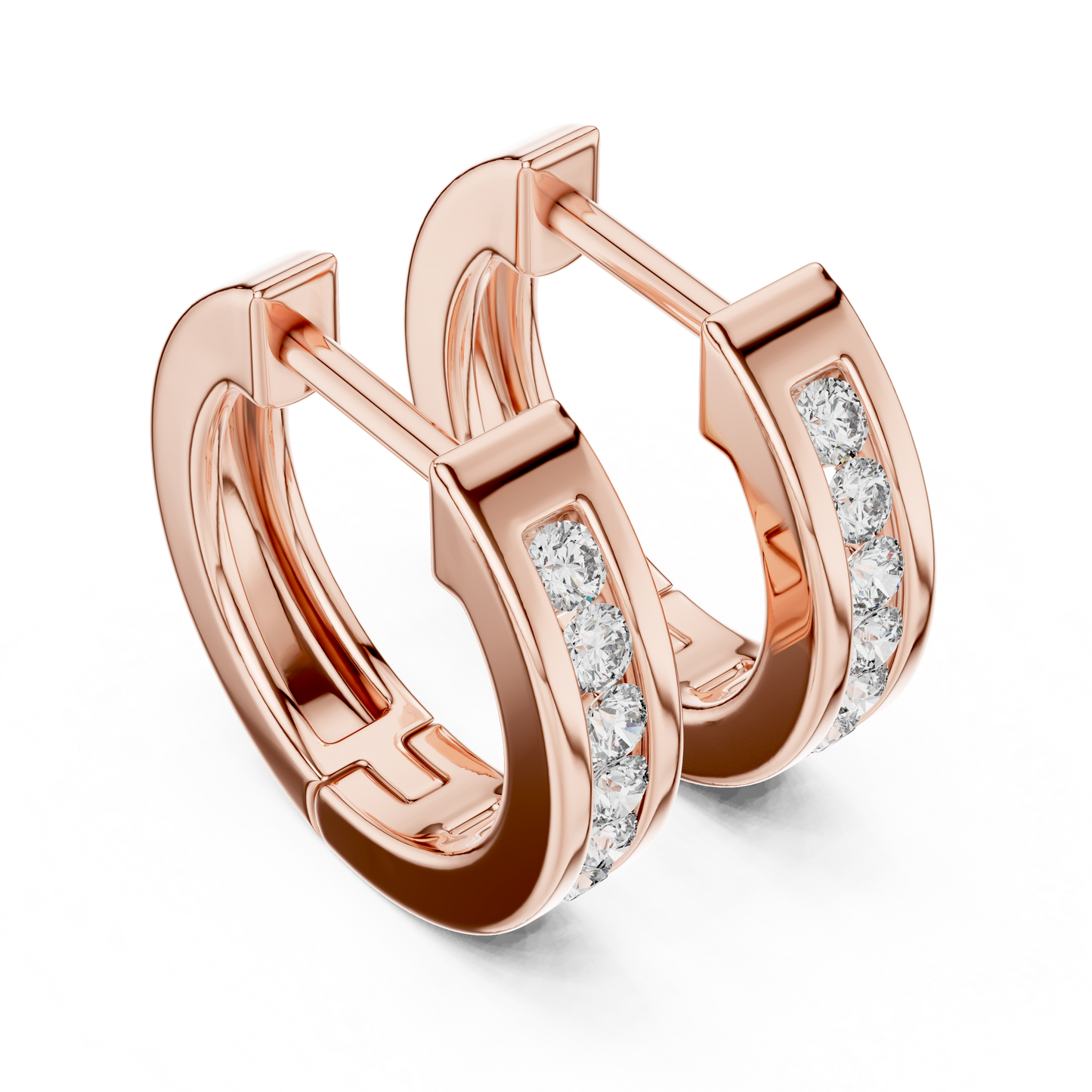 Channel Set Round Lab Grown Diamond Huggie Hoop Earrings in 14K White Gold
