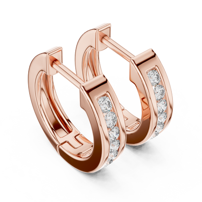 Channel Set Round Lab Grown Diamond Huggie Hoop Earrings in 14K White Gold