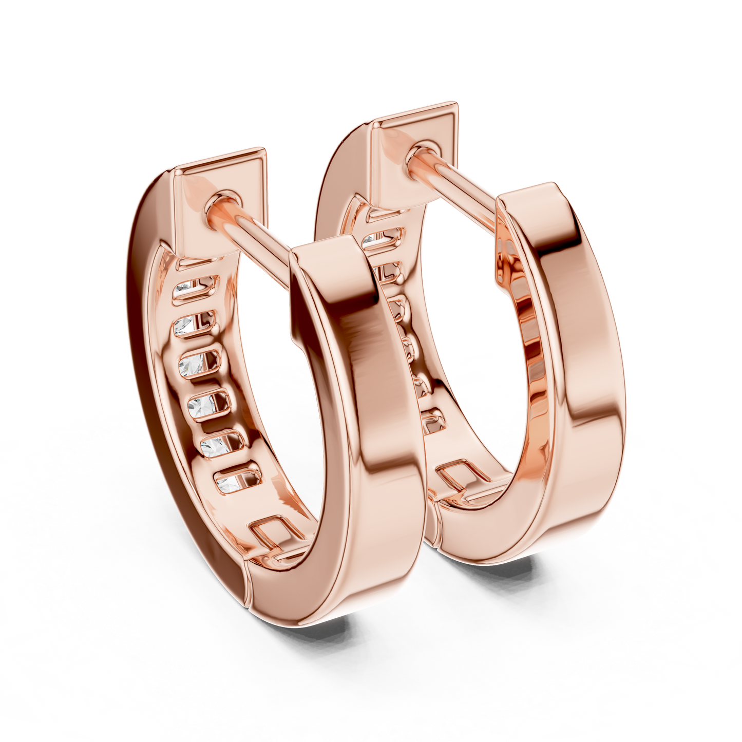 Channel Set Round Lab Grown Diamond Huggie Hoop Earrings in 14K White Gold