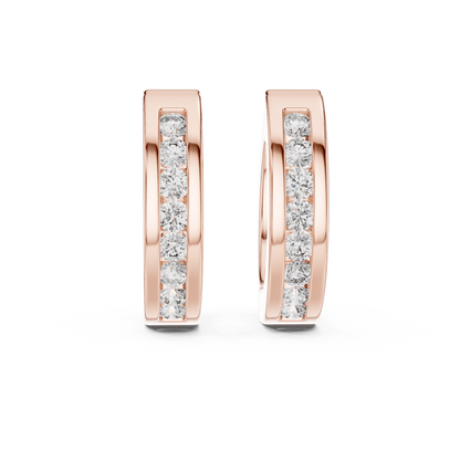 Channel Set Round Lab Grown Diamond Huggie Hoop Earrings in 14K White Gold