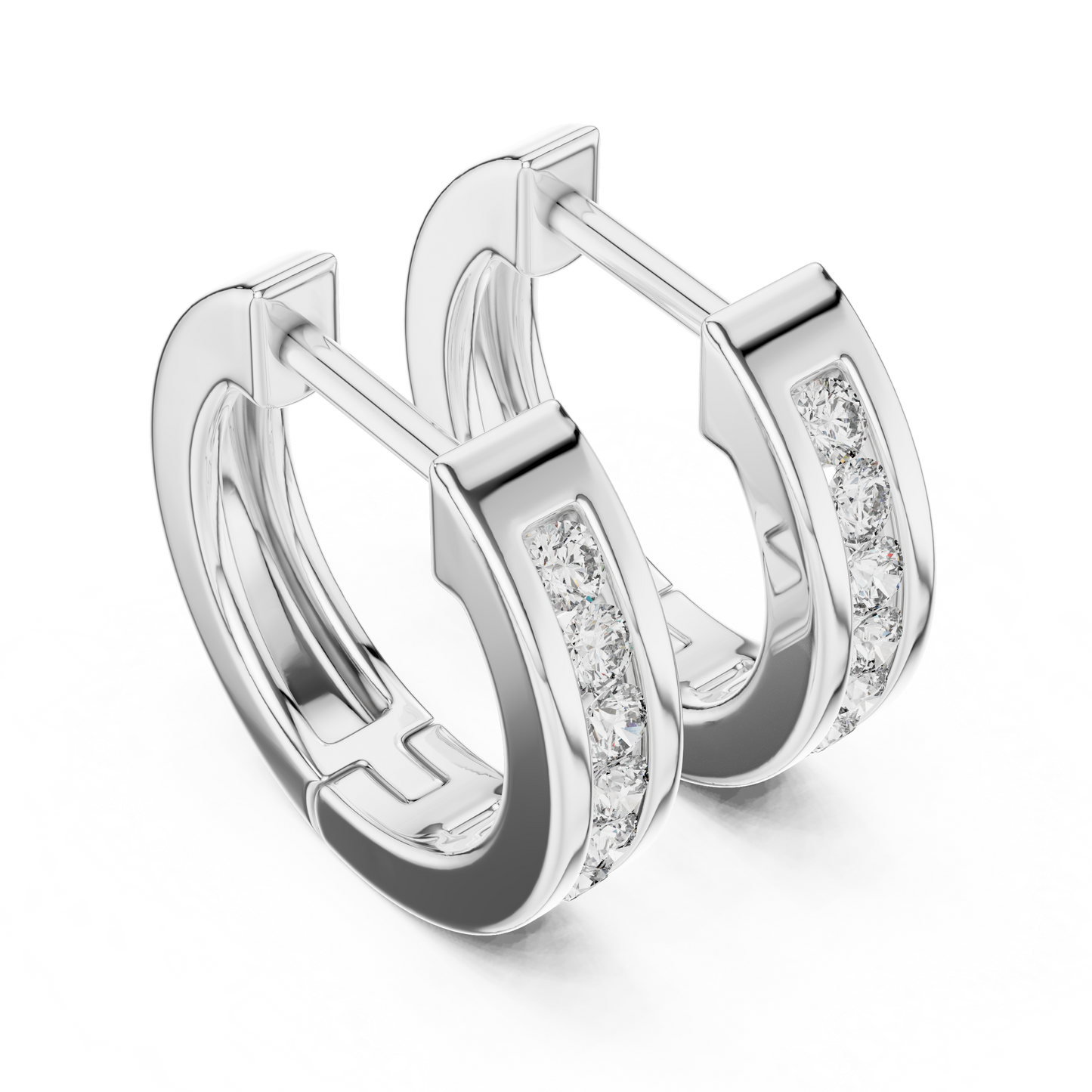 Channel Set Round Lab Grown Diamond Huggie Hoop Earrings in 14K White Gold