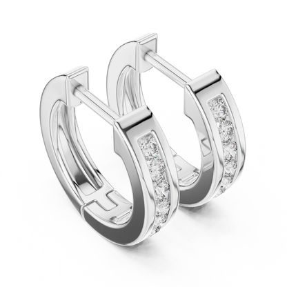 Channel Set Round Lab Grown Diamond Huggie Hoop Earrings in 14K White Gold