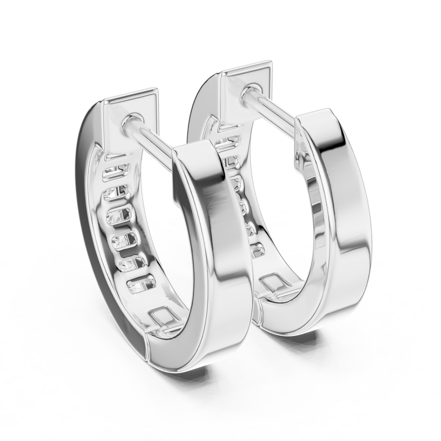 Channel Set Round Lab Grown Diamond Huggie Hoop Earrings in 14K White Gold