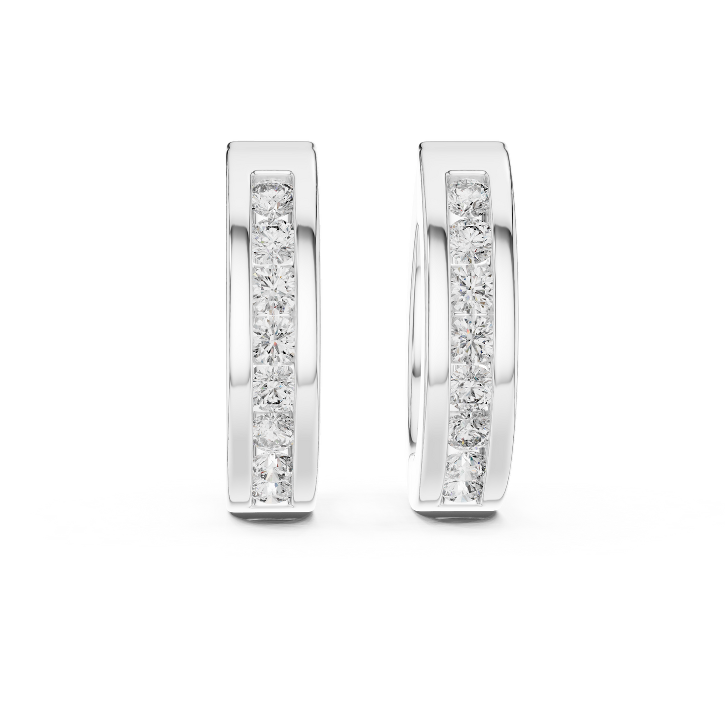 Channel Set Round Lab Grown Diamond Huggie Hoop Earrings in 14K White Gold
