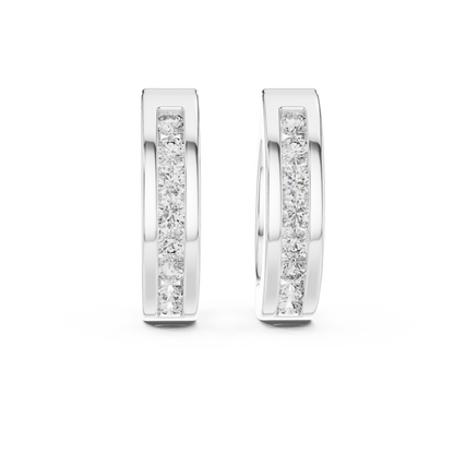 Channel Set Round Lab Grown Diamond Huggie Hoop Earrings in 14K White Gold