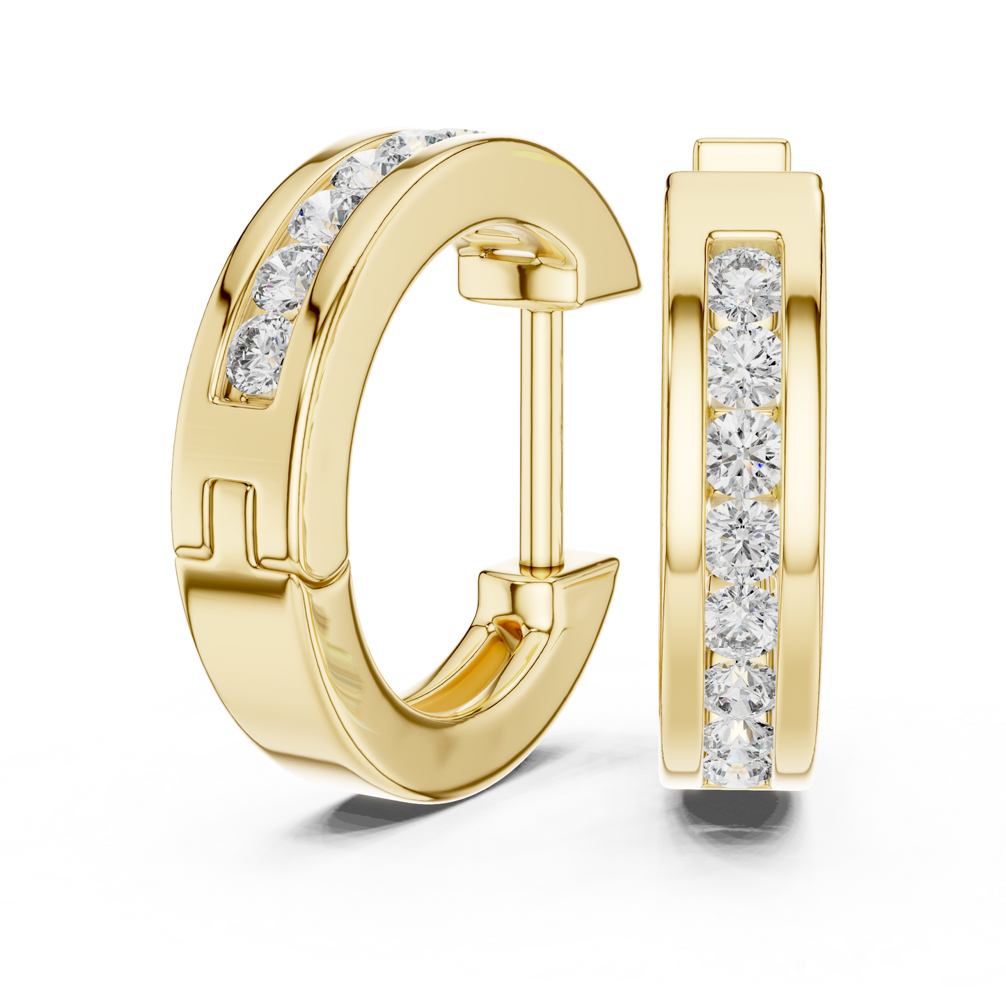 Channel Set Round Lab Grown Diamond Huggie Hoop Earrings in 14K White Gold