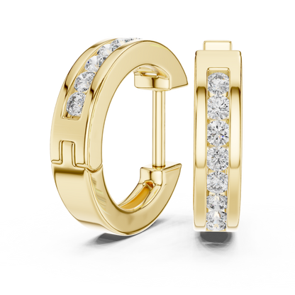 Channel Set Round Lab Grown Diamond Huggie Hoop Earrings in 14K White Gold