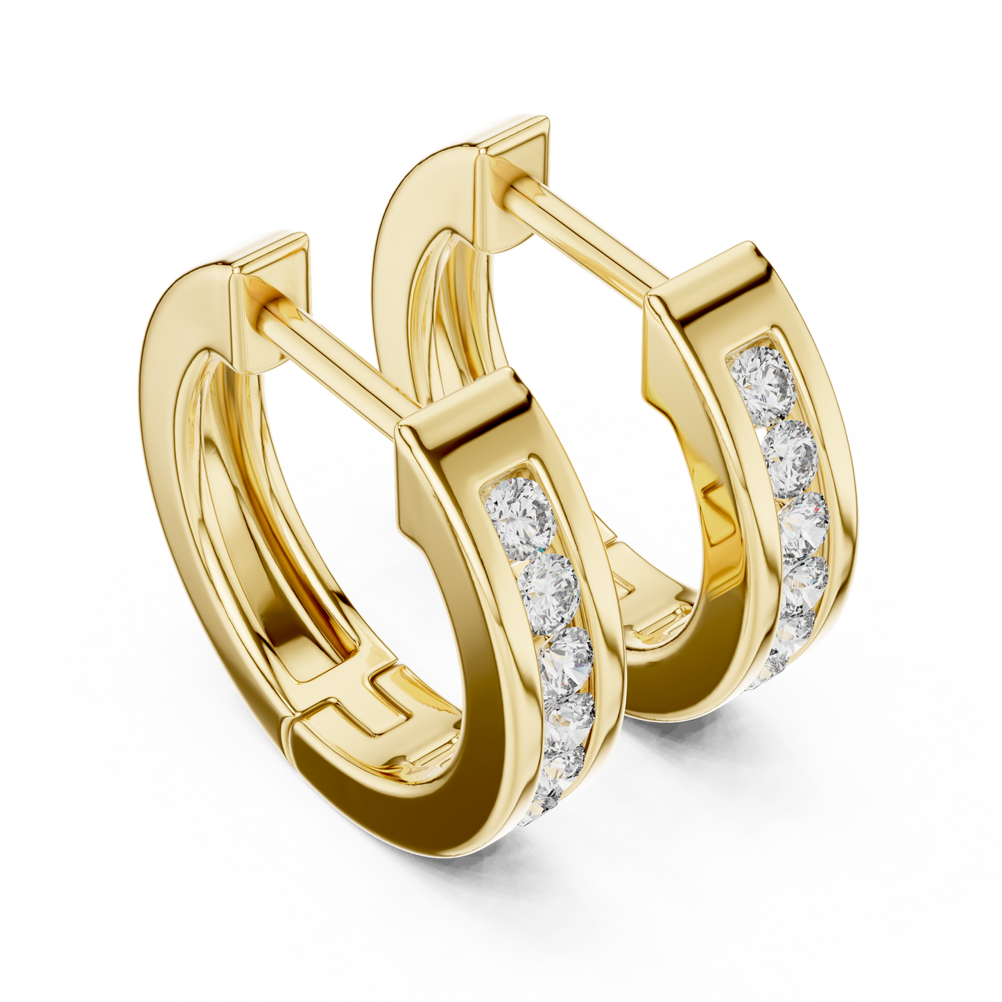 Channel Set Round Lab Grown Diamond Huggie Hoop Earrings in 14K White Gold