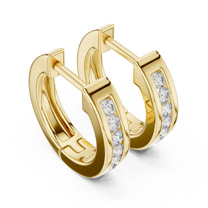 Channel Set Round Lab Grown Diamond Huggie Hoop Earrings in 14K White Gold