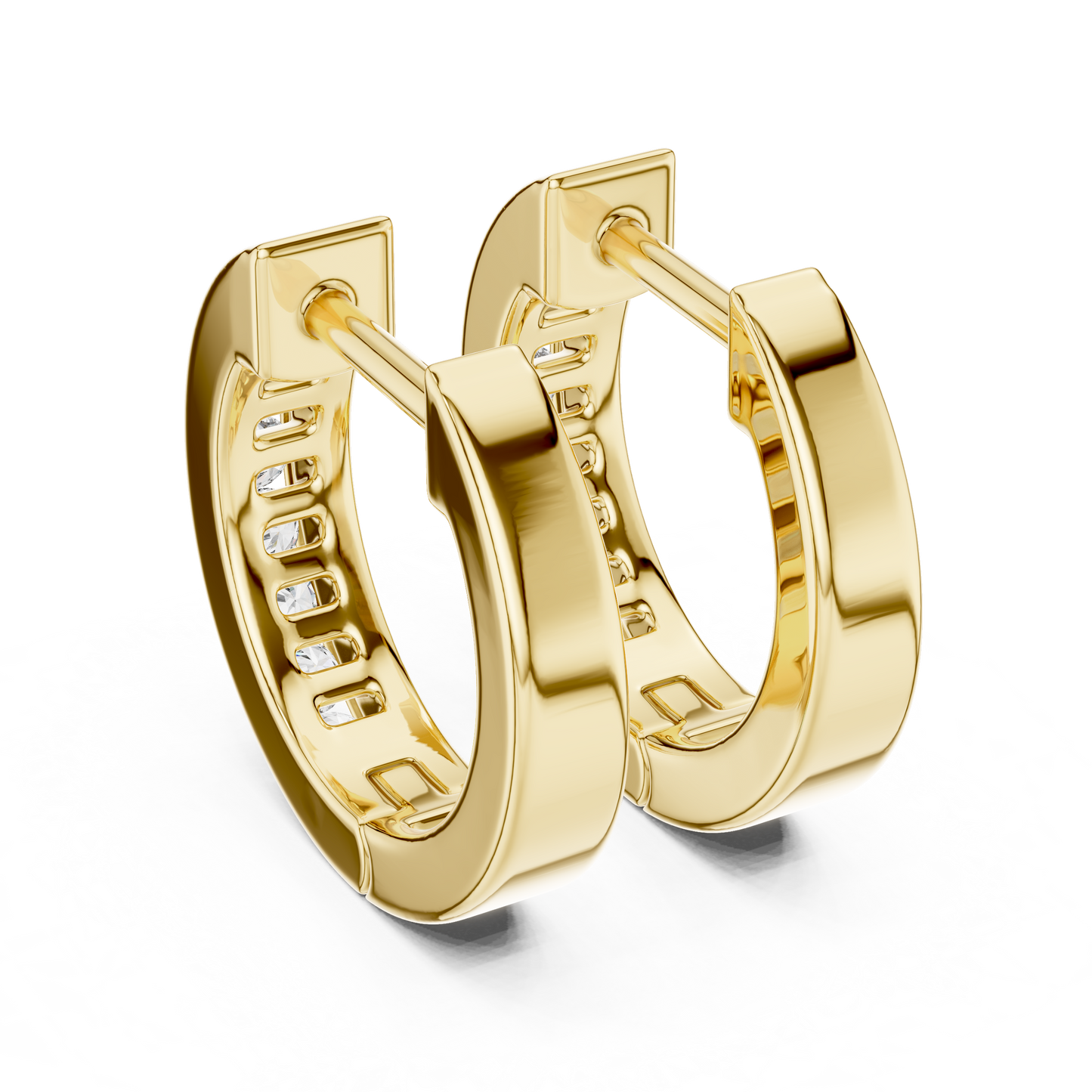 Channel Set Round Lab Grown Diamond Huggie Hoop Earrings in 14K White Gold