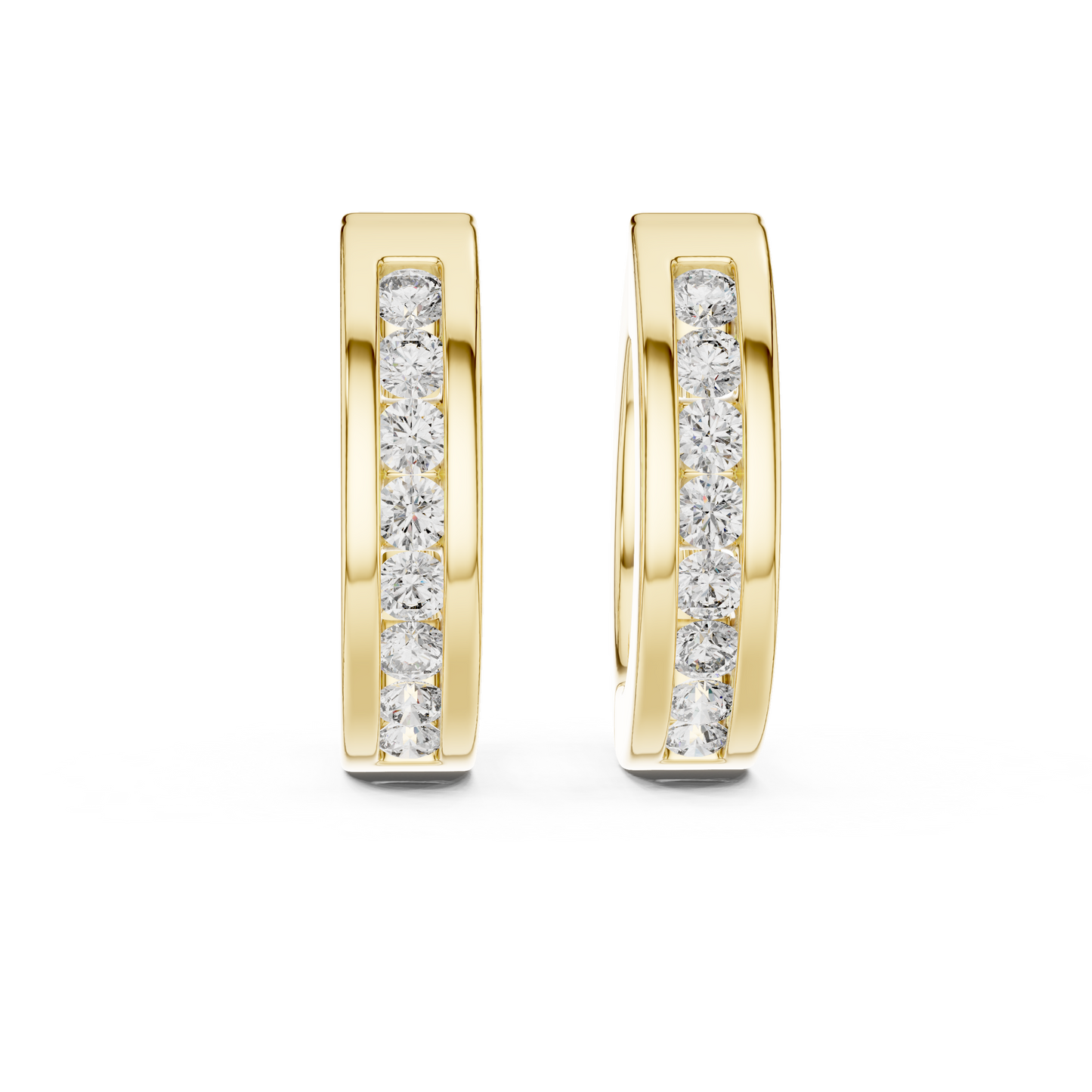 Channel Set Round Lab Grown Diamond Huggie Hoop Earrings in 14K White Gold
