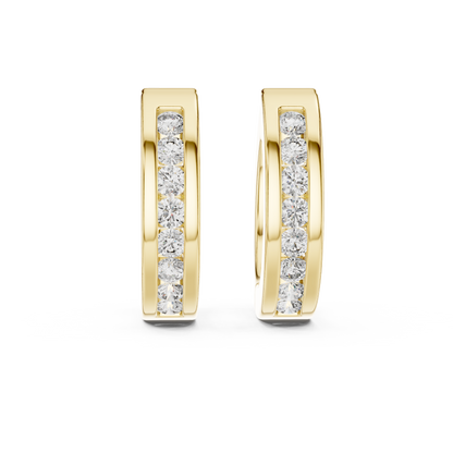 Channel Set Round Lab Grown Diamond Huggie Hoop Earrings in 14K White Gold
