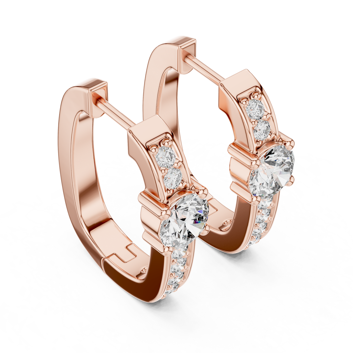 Round Lab Grown Diamond Huggie Hoop Earrings with Pavé Accents in 14K Rose Gold