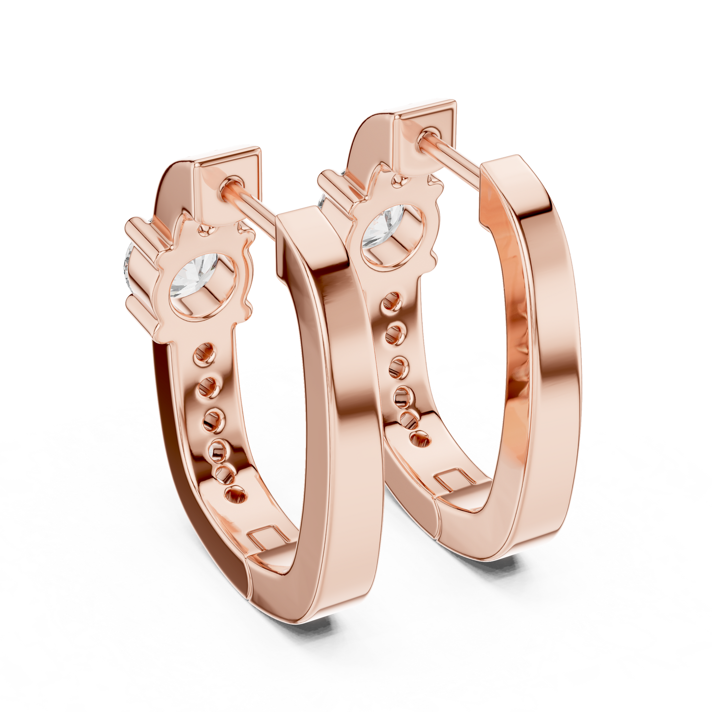 Round Lab Grown Diamond Huggie Hoop Earrings with Pavé Accents in 14K Rose Gold