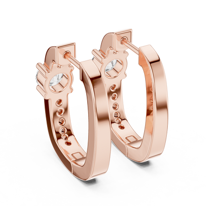 Round Lab Grown Diamond Huggie Hoop Earrings with Pavé Accents in 14K Rose Gold