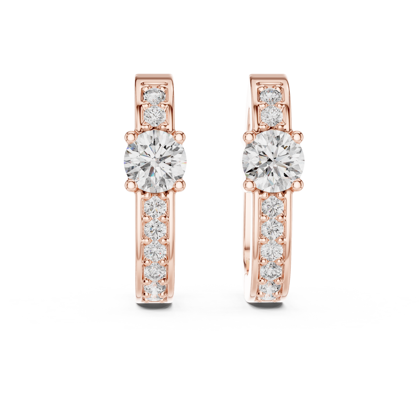 Round Lab Grown Diamond Huggie Hoop Earrings with Pavé Accents in 14K Rose Gold