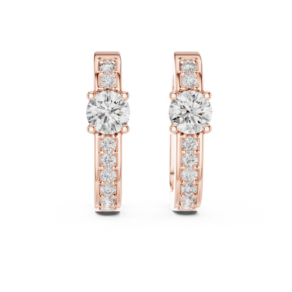 Round Lab Grown Diamond Huggie Hoop Earrings with Pavé Accents in 14K Rose Gold